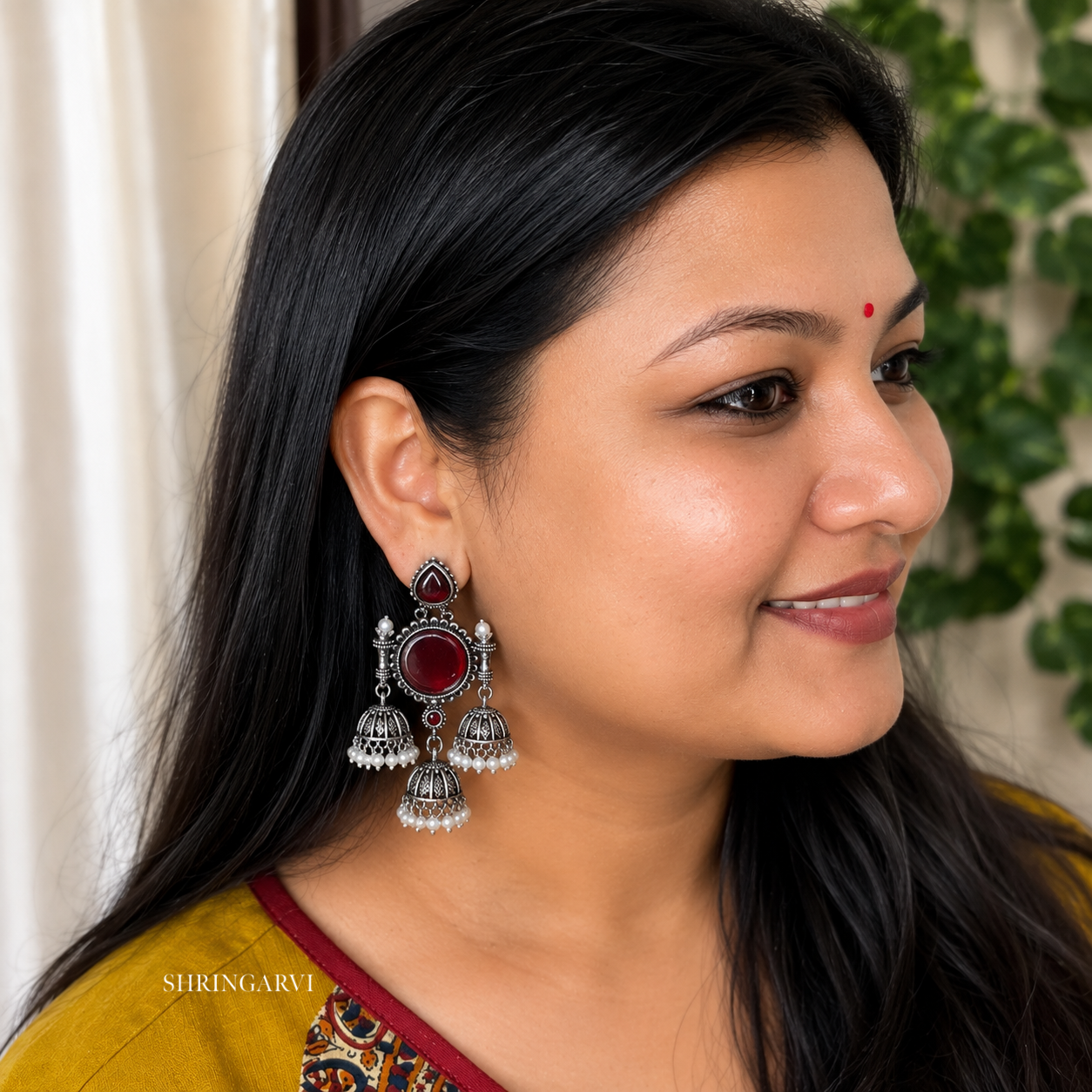 Deep Maroon Tripuri Jhumkas