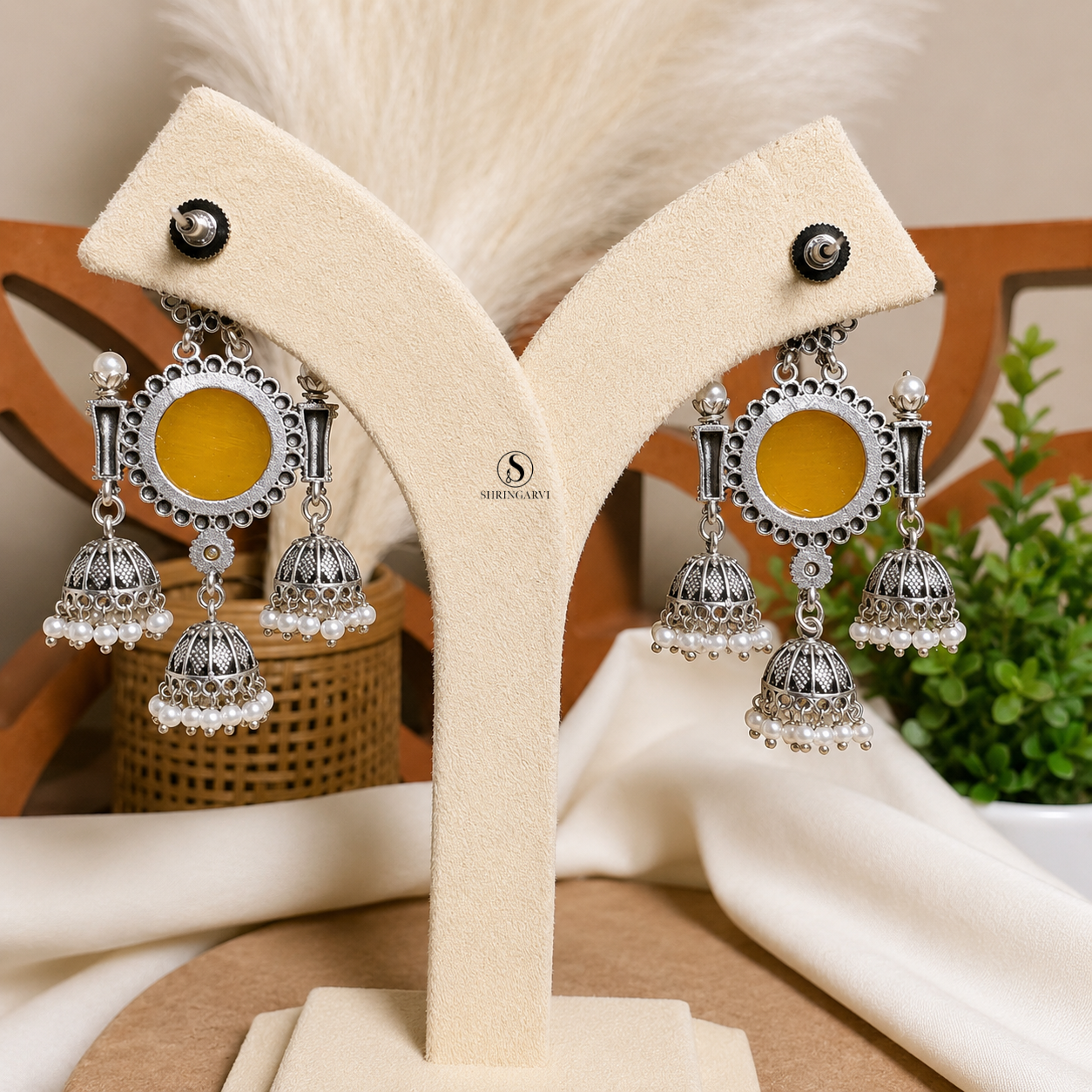 Amber Yellow Tripuri Jhumka