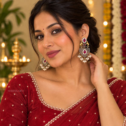 Red Uma Dual Tone Necklace with Earrings