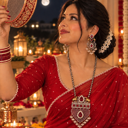 Red Uma Dual Tone Necklace with Earrings