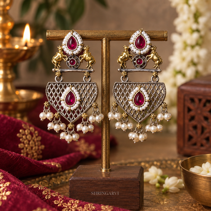 Red Uma Dual Tone Necklace with Earrings