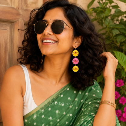Yellow-Pink Kyari Hand Painted Danglers