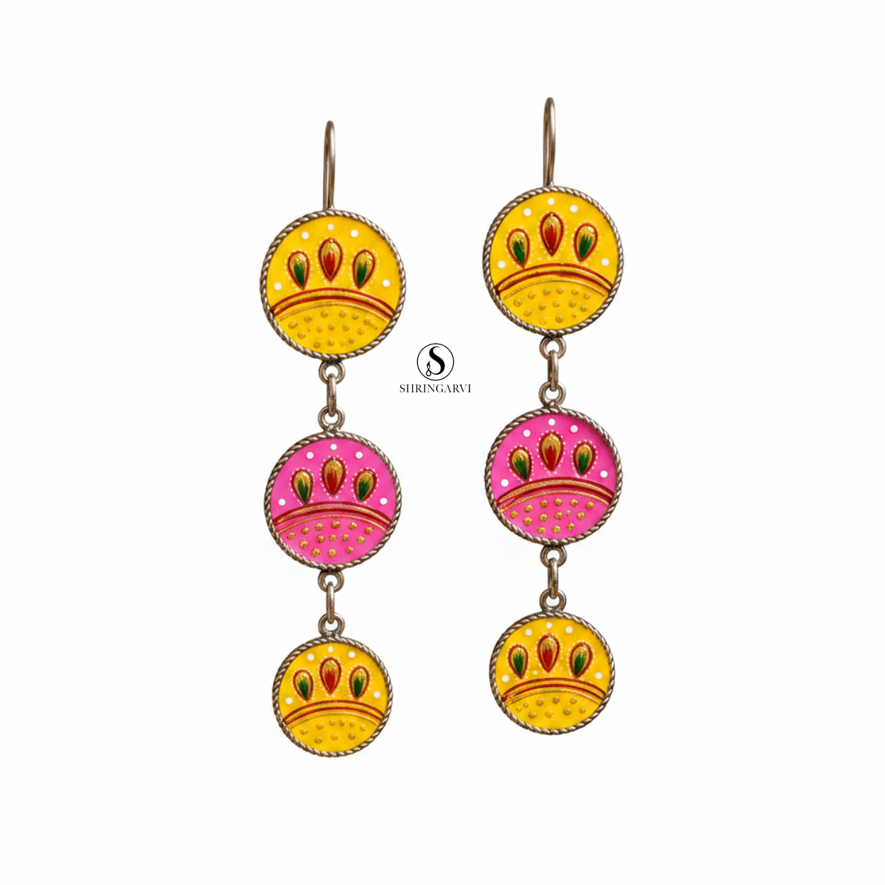 Yellow-Pink Kyari Hand Painted Danglers